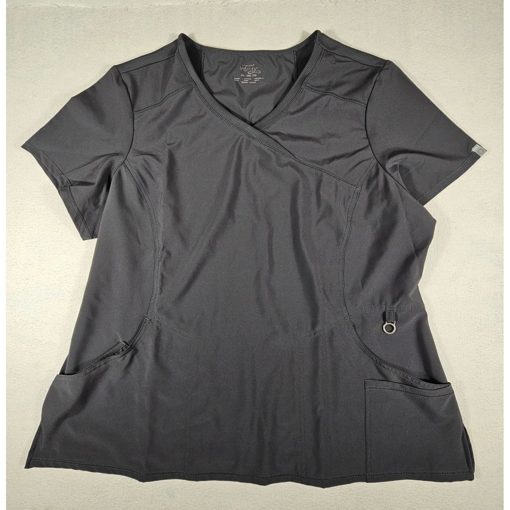 Cherokee Infinity Womens 2XL Mock Wrap Scrub Top Pewter Gray 2625A V-Neck Pocket